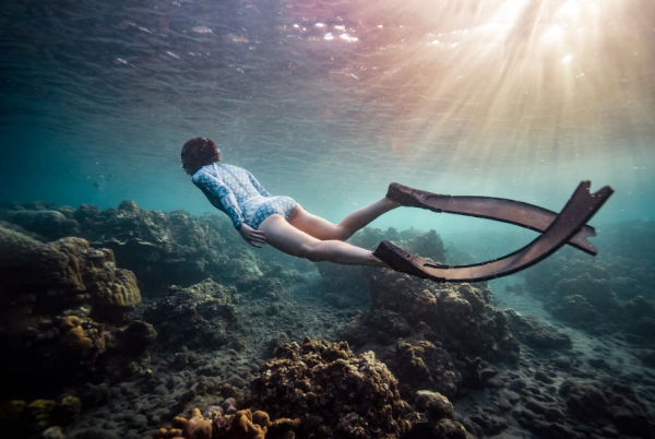 two divers under water